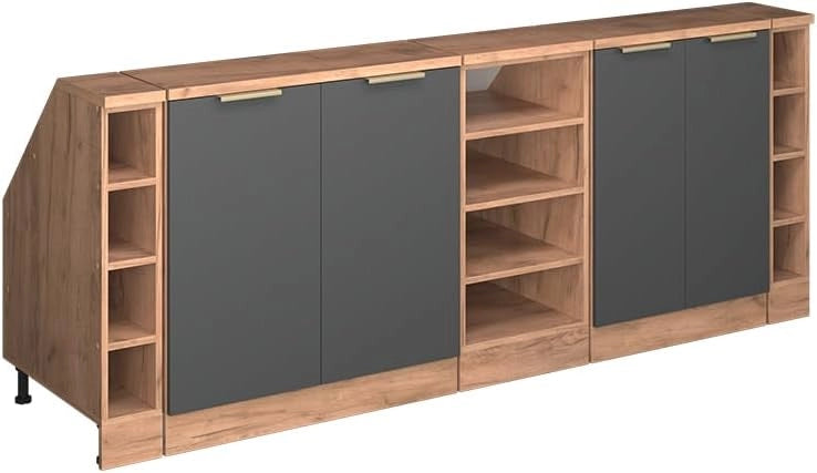 Set di mobili sottotetto Rion, Antracite-oro, 210 cm Set di 5 carcasse armadio profondità 60 cm, adatto per il salvaspazio sotto tetti spioventi