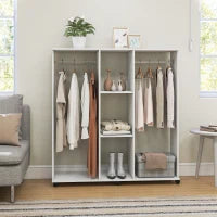 Armadio guardaroba mobile con 6 ruote 120 x 40 x 128 cm in legno bianco