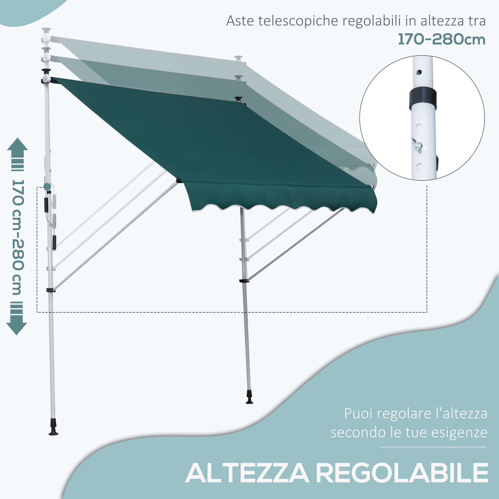 EasyComfort Tenda da Sole da Esterno 2x1.5m a Rullo con Manovella, Altezza e Angolazione Regolabile, Verde