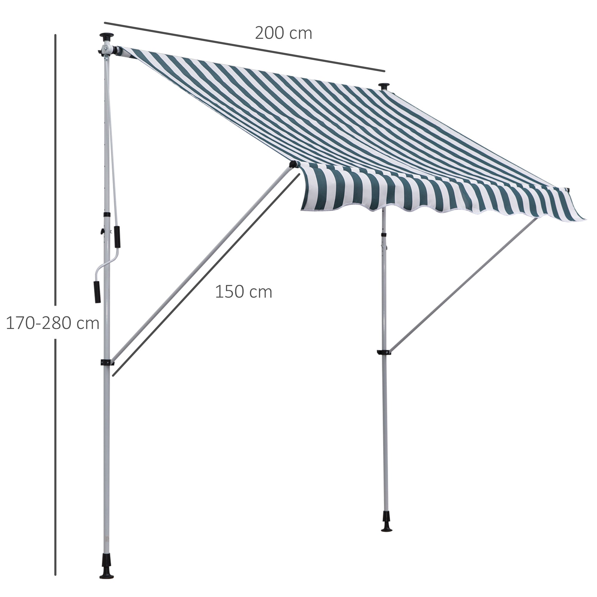 Easycomfort Tenda da Sole da Esterno 2x1.5m a Rullo con Manovella, Altezza e Angolazione Regolabile, Bianco e Verde