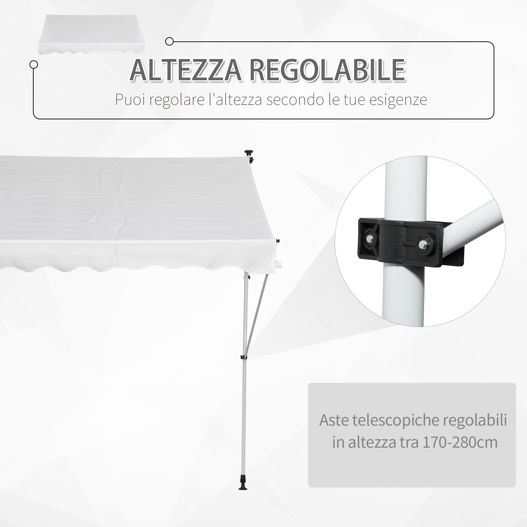 Easycomfort Tenda da Sole da Esterno 2x1.5m a Rullo con Manovella, Altezza e Angolazione Regolabile, Bianco