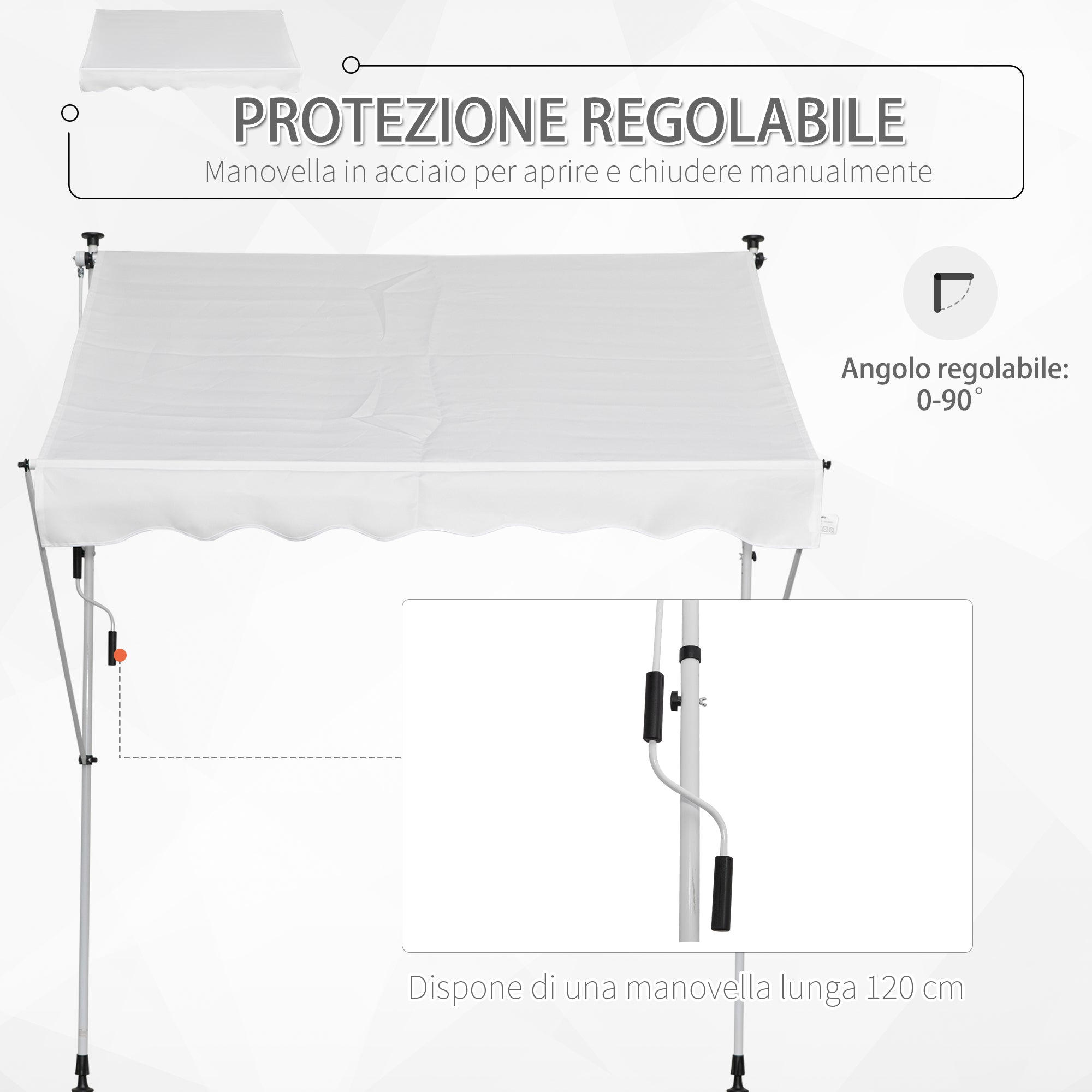 Easycomfort Tenda da Sole da Esterno 2x1.5m a Rullo con Manovella, Altezza e Angolazione Regolabile, Bianco
