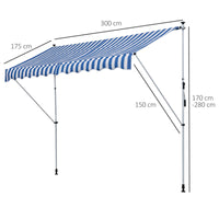 EASYCOMFORT  Tenda da Sole a Bracci con Manovella, Struttura Telescopica in Metallo e Parasole in Poliestere 300x150cm Blu e Bianco