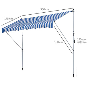 EASYCOMFORT  Tenda da Sole a Bracci con Manovella, Struttura Telescopica in Metallo e Parasole in Poliestere 300x150cm Blu e Bianco