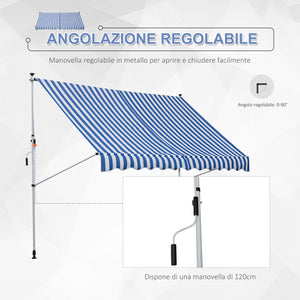 EASYCOMFORT  Tenda da Sole a Bracci con Manovella, Struttura Telescopica in Metallo e Parasole in Poliestere 300x150cm Blu e Bianco
