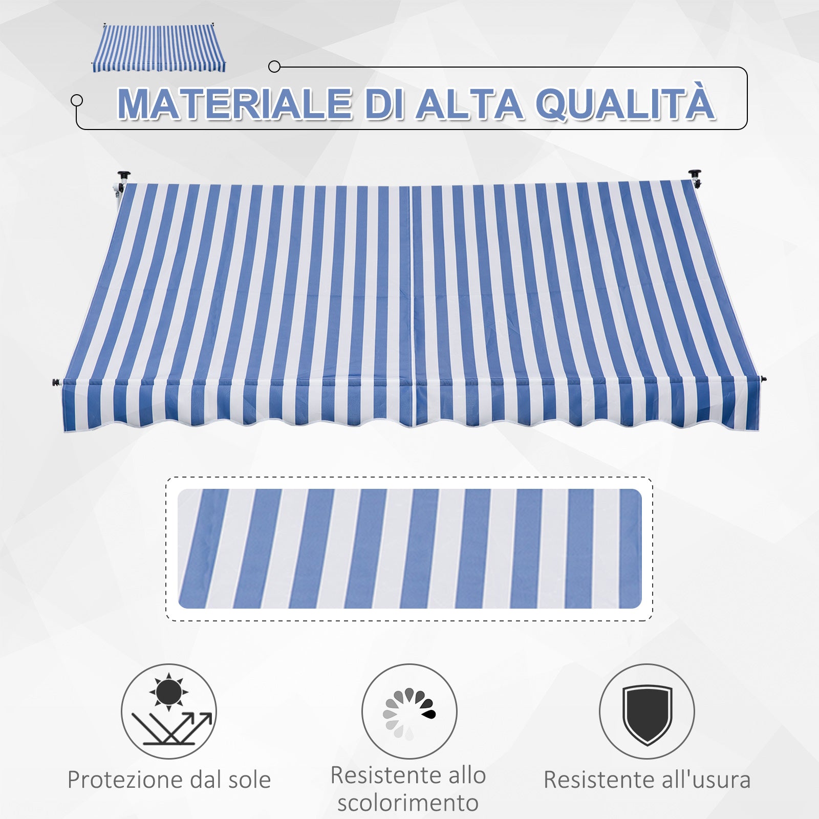 EASYCOMFORT  Tenda da Sole a Bracci con Manovella, Struttura Telescopica in Metallo e Parasole in Poliestere 300x150cm Blu e Bianco