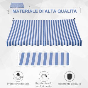 EASYCOMFORT  Tenda da Sole a Bracci con Manovella, Struttura Telescopica in Metallo e Parasole in Poliestere 300x150cm Blu e Bianco