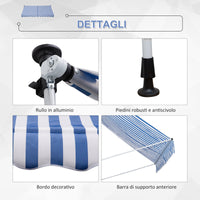 EASYCOMFORT  Tenda da Sole a Bracci con Manovella, Struttura Telescopica in Metallo e Parasole in Poliestere 300x150cm Blu e Bianco