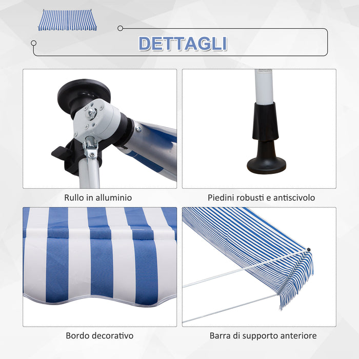EASYCOMFORT  Tenda da Sole a Bracci con Manovella, Struttura Telescopica in Metallo e Parasole in Poliestere 300x150cm Blu e Bianco