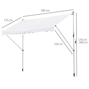 EasyComfort Tenda da Sole a Bracci 3x1.5m con Manovella e Struttura Telescopica, Bianco
