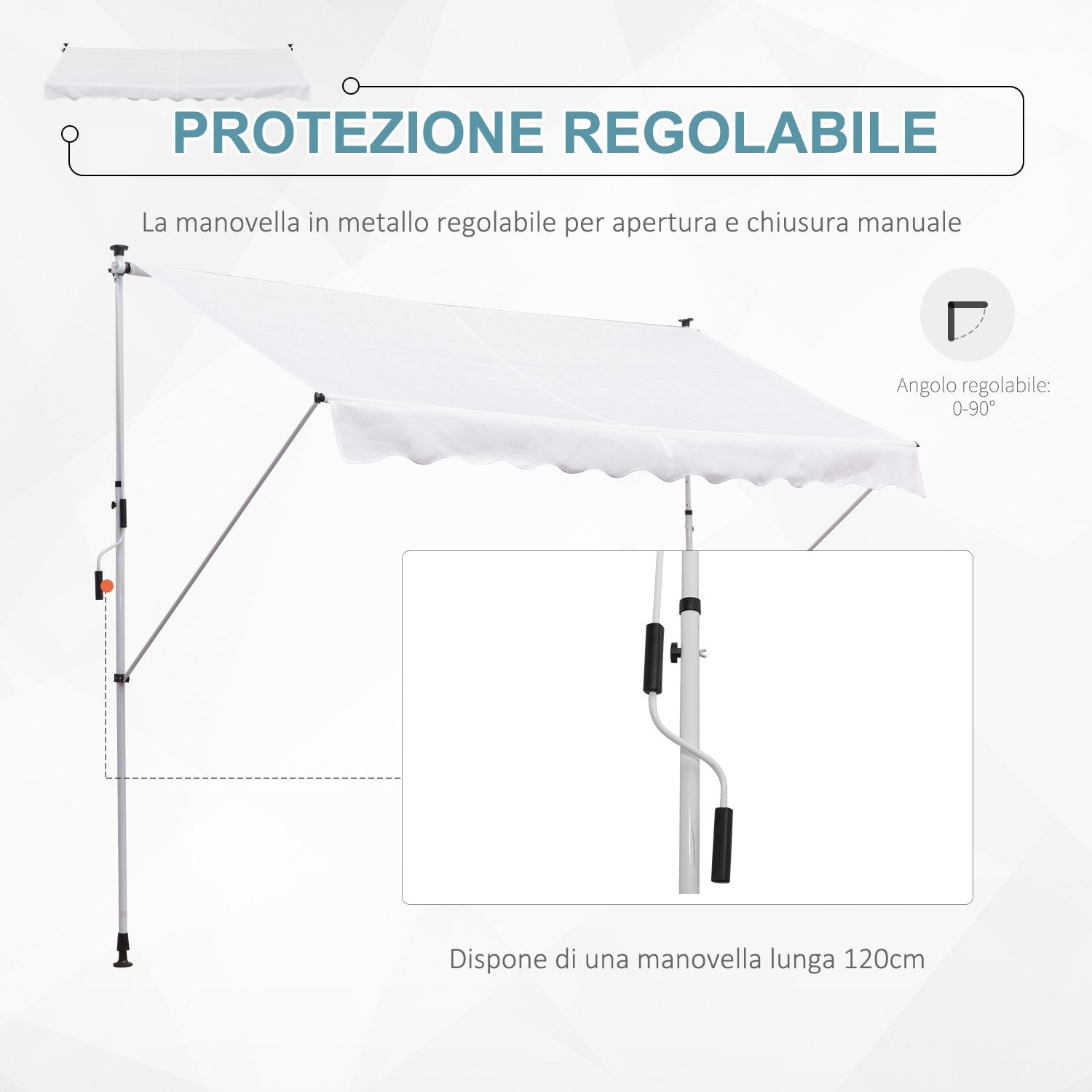 EasyComfort Tenda da Sole a Bracci 3x1.5m con Manovella e Struttura Telescopica, Bianco