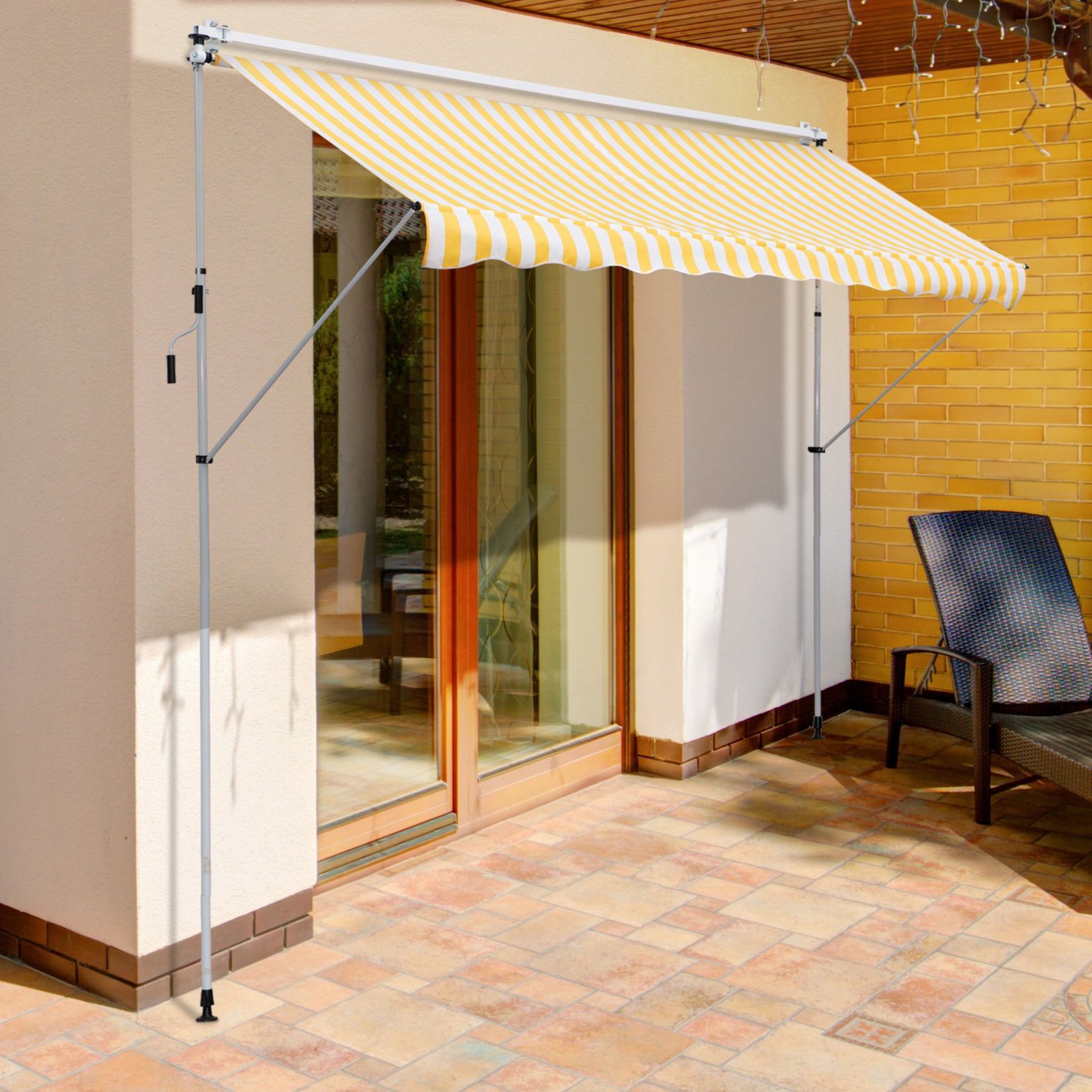 EasyComfort Tenda da Sole a Bracci 3x1.5m con Manovella e Struttura Telescopica, Giallo e Bianco