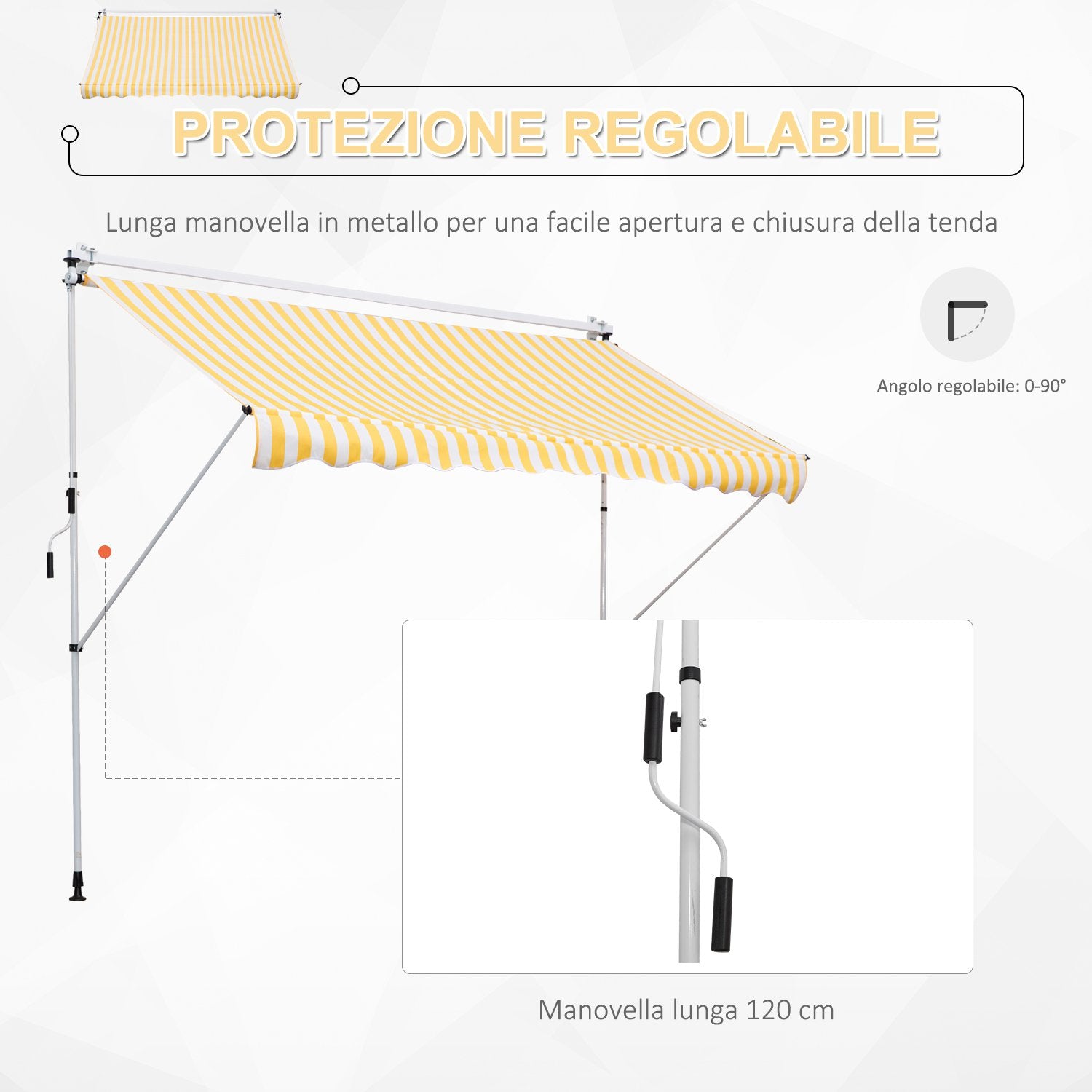 EasyComfort Tenda da Sole a Bracci 3x1.5m con Manovella e Struttura Telescopica, Giallo e Bianco