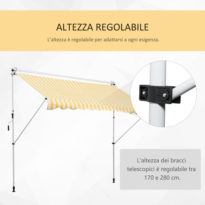 EasyComfort Tenda da Sole a Bracci 3x1.5m con Manovella e Struttura Telescopica, Giallo e Bianco