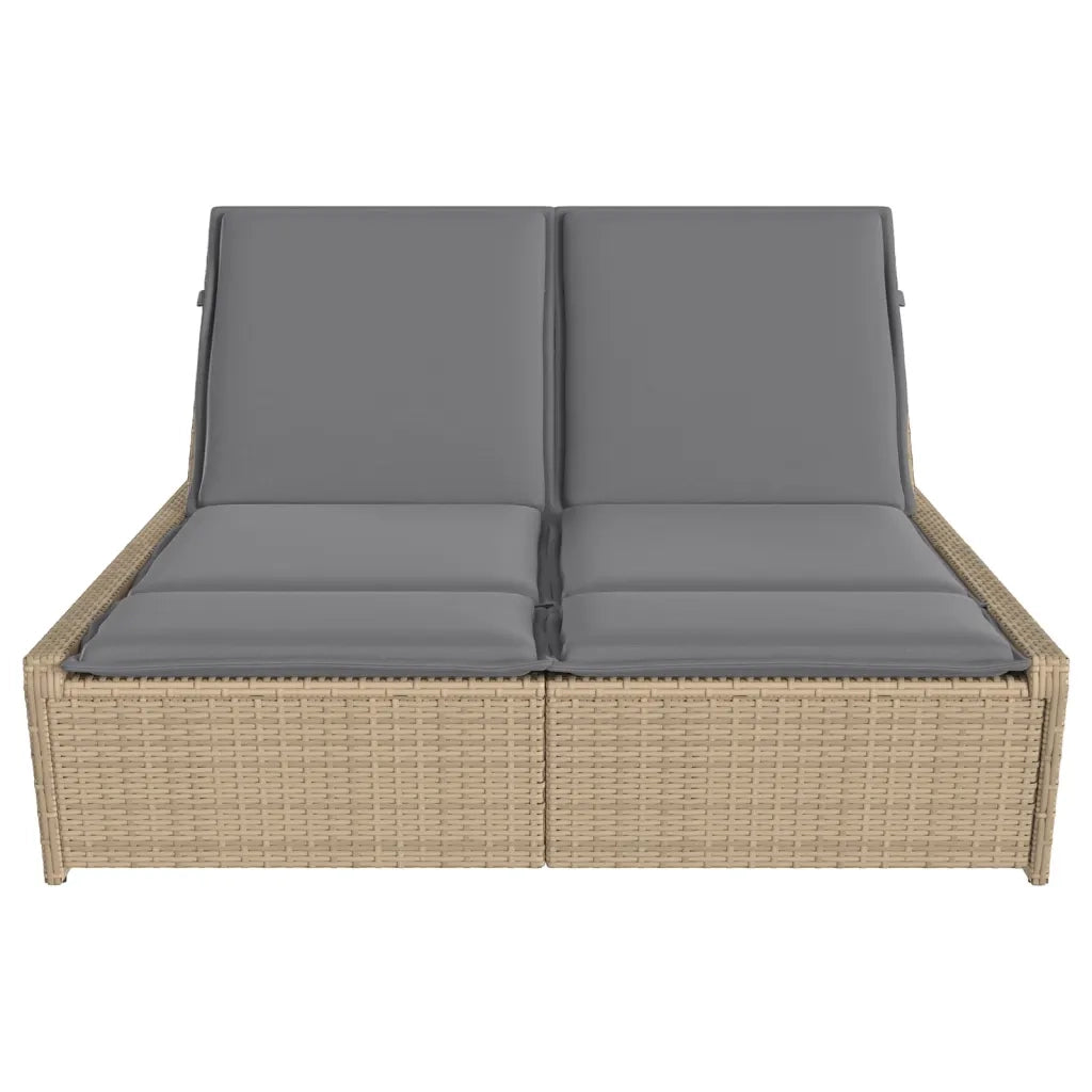 Lettino Prendisole con Cuscini Beige in Polyrattan 368182