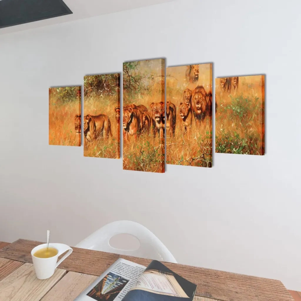 5 pz Set Stampa su Tela da Muro Leoni 100 x 50 cm 241586