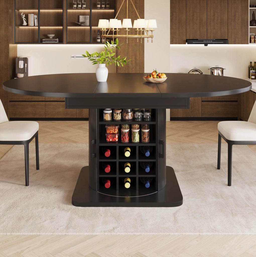 Tavolo da pranzo allungabile con contenitore in MDF nero