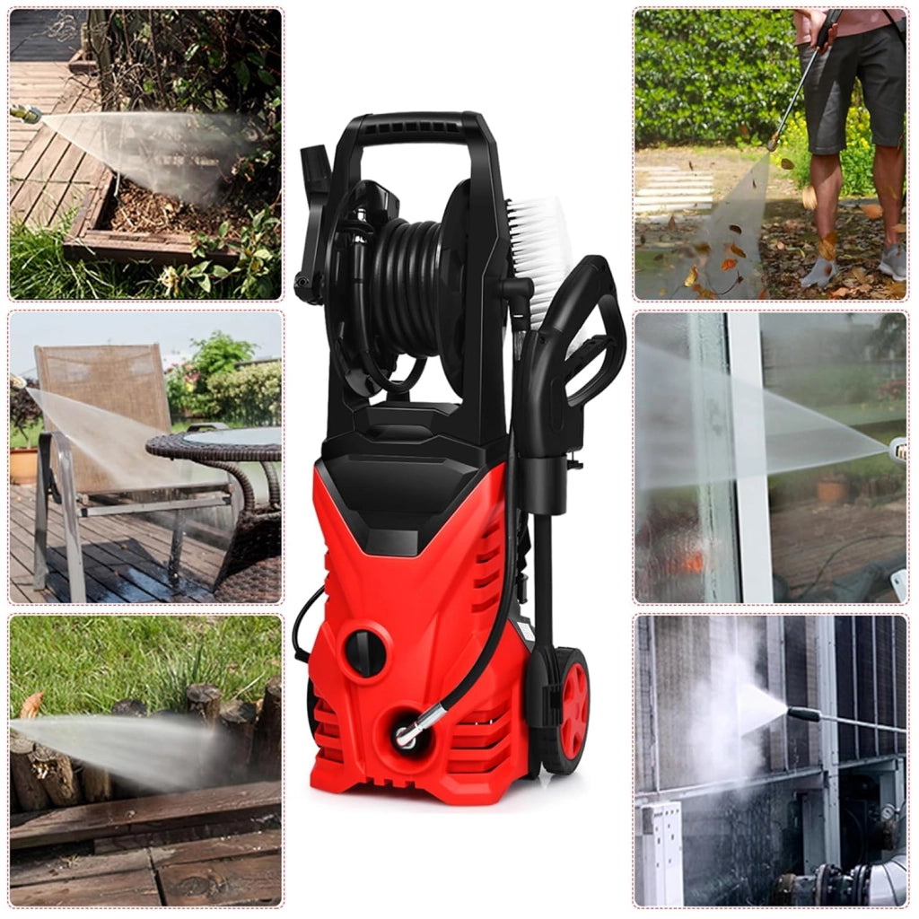 Idropulitrice con 2030 PSI, 5L / Min Idropulitrice Portatile con Ugello Lotus e Ugello ad Alta Pressione, Cavi e Tubi Più lunghi, Adatto per La pulizia di Giardini, Auto,Case (rosso)