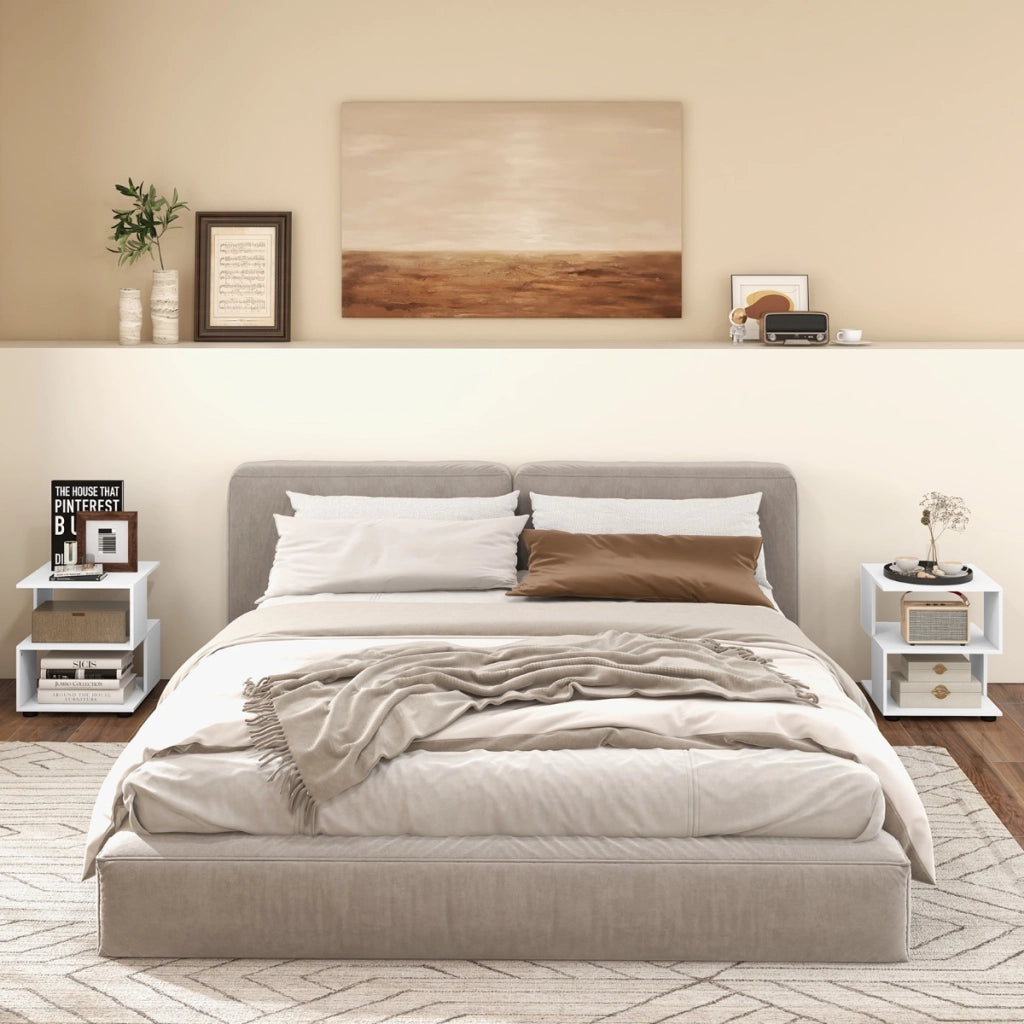 Tavolino da divano a 3 livelli con ripiani piedini antiscivolo-Comodino moderno multiuso per camera da letto Bianco