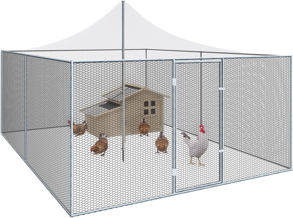 Voliera 12 m², Pollaio 3 x 4 m, Recinzione per polli, Tetto in rete, Rete in acciaio zincato