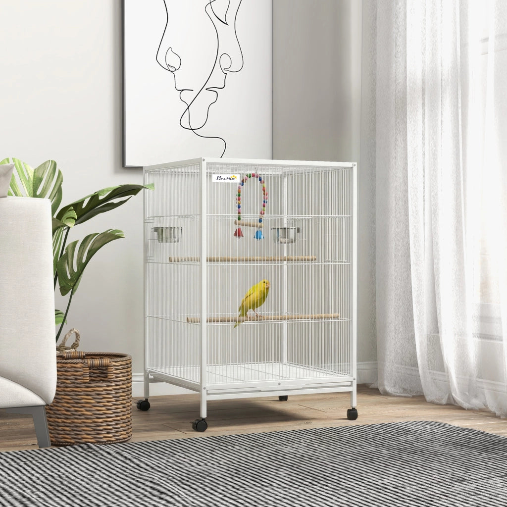 Gabbia per Uccelli con Ruote ¨C zephmum ¨C 48x46x78 cm Bianco