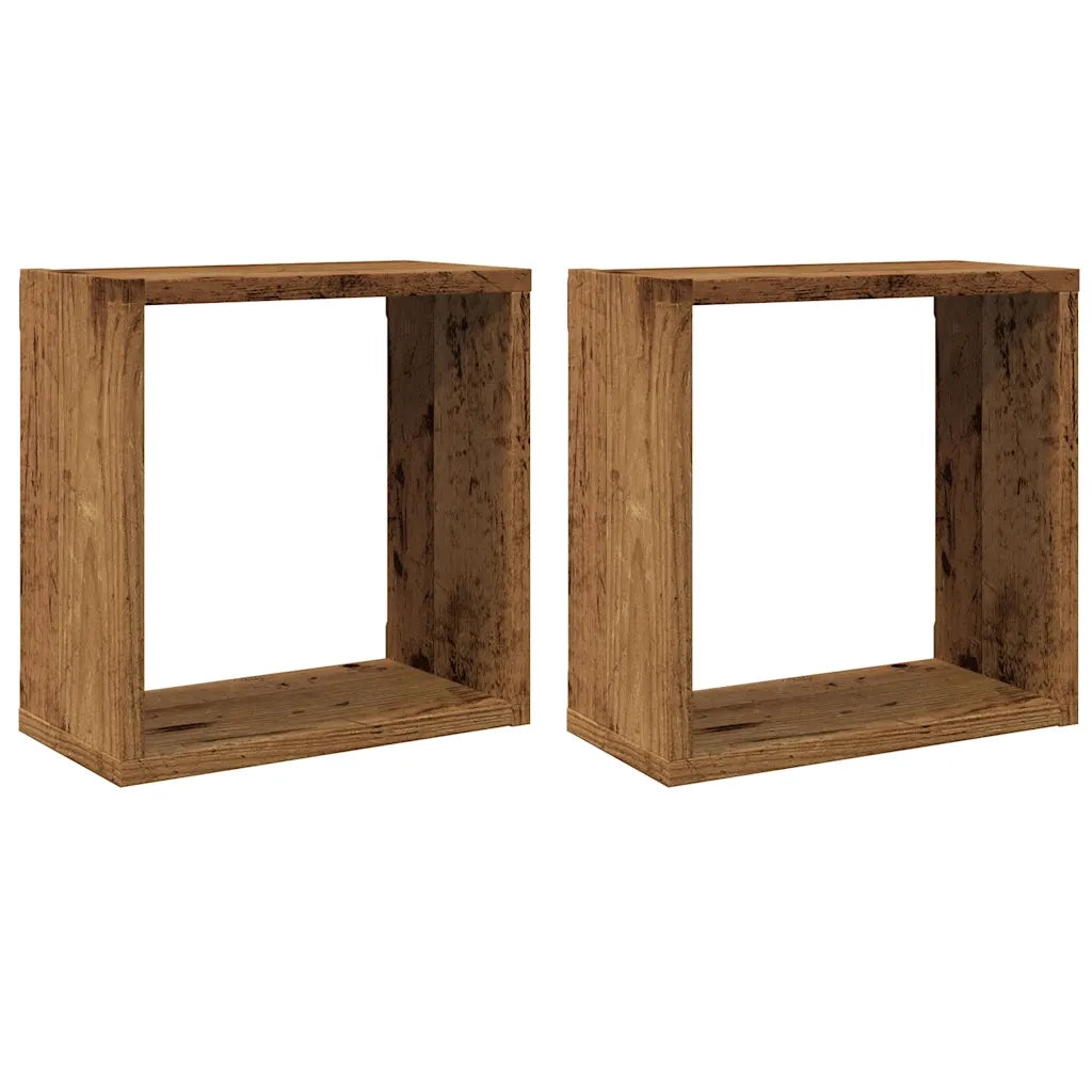 Mensole Parete a Cubo 2 pz Legno Vecchio 30x15x30 cm Truciolato