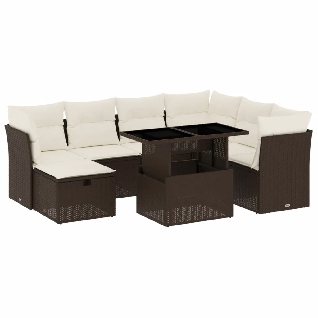 Set Divani da Giardino 8 pz con Cuscini Marrone in Polyrattan