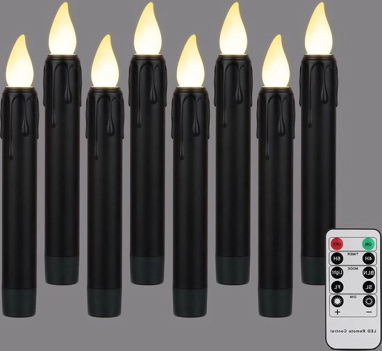 Set di 8 candele a led con fiamma mobile - Timer a distanza con controllo - Fiamma lampeggiante - Funziona con batterie - Candele a led senza fiamma - Riscaldamento alogeno dimmerabile - Decorazione - 2 x 17 cm