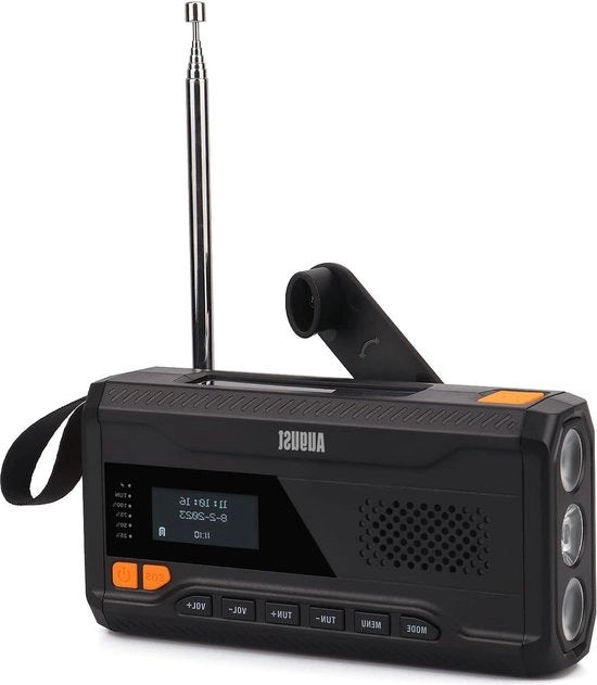 Radio di Emergenza con Batteria Solare e Manuale per Caricamento con Bluetooth - per Camping o Pesca Oplaadbaar 4500mAh Radio Portatile DAB-FM con Bluetooth 5.0 e 3,5mm - Manuale a Manovella con 3 Livelli di Brillantezza Lampada da Tasca - Nero