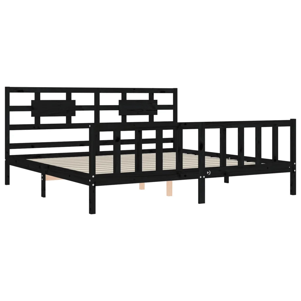Giroletto con Testiera Nero 200x200 cm in Legno Massello 3192580