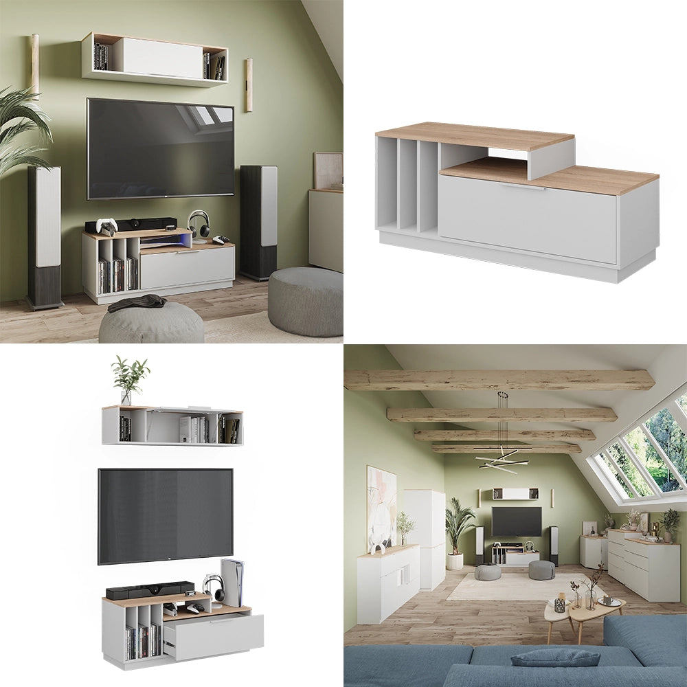 Mobile TV Betti Bianco/Sonoma 120 x 49.9 cm con 1 porta Vicco