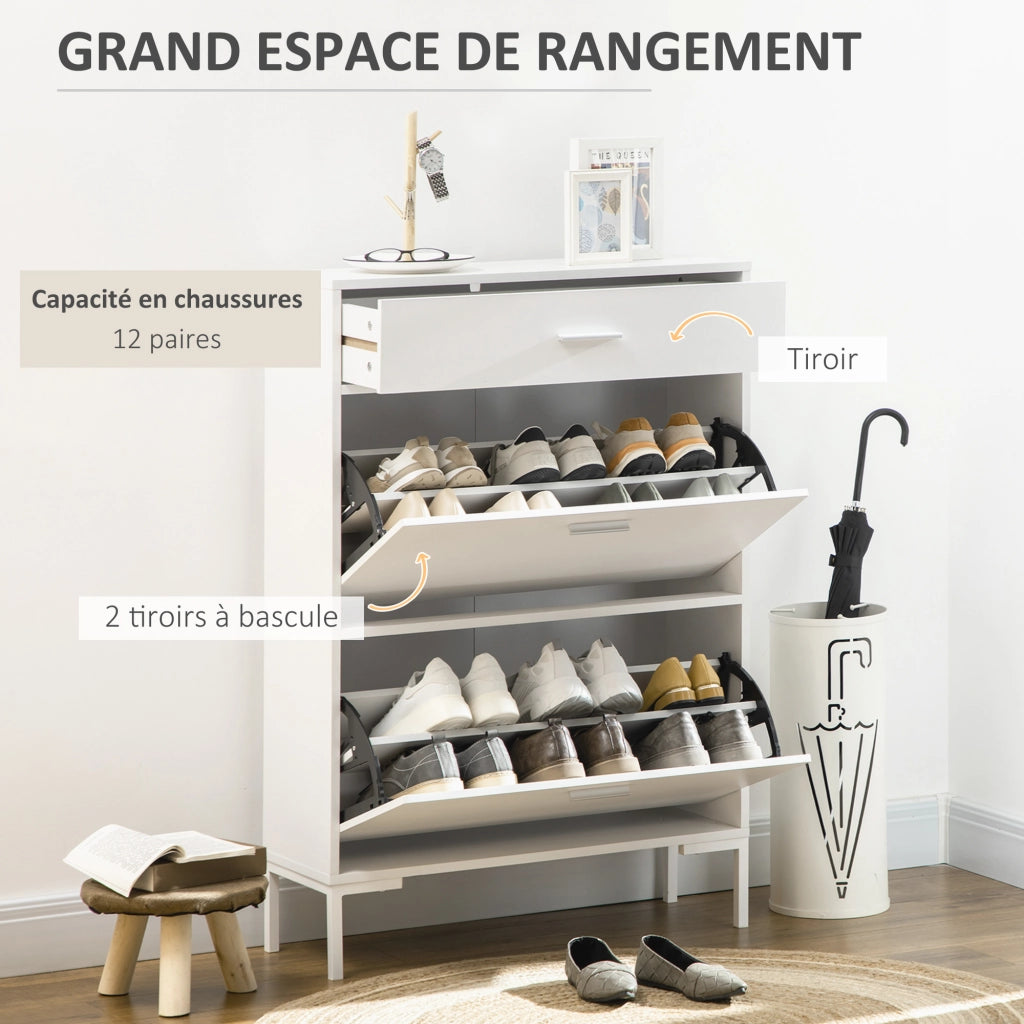 Scarpiera salvaspazio 12 paia con 3 cassetti ¨C zephmum ¨C 75x26x110 cm bianco