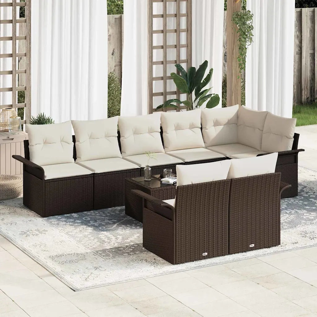 Set Divano da Giardino con cuscino 9 pcs Marrone Poly Rattan