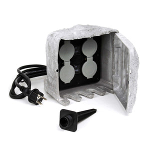 Presa multipla con sensore, effetto pietra, Multipresa per esterno con 4 prese, protezione IP44