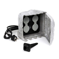 Presa multipla con sensore, effetto pietra, Multipresa per esterno con 4 prese, protezione IP44