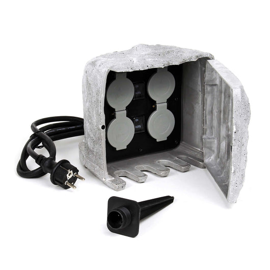 Presa multipla con sensore, effetto pietra, Multipresa per esterno con 4 prese, protezione IP44