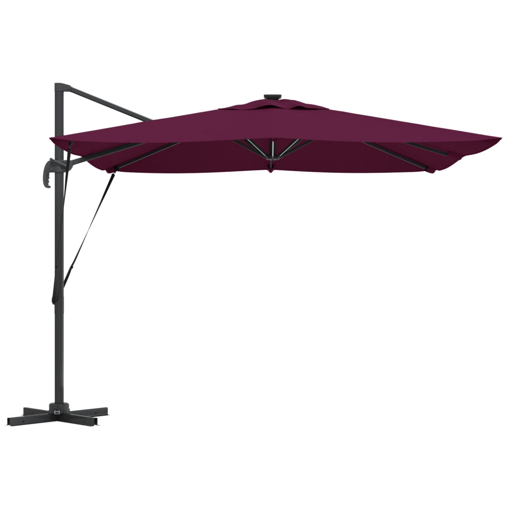 Ombrellone a Sbalzo Roma con LED Rosso Borgogna 286x285x270 cm Alluminio