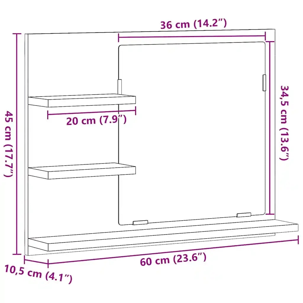 Specchio da Bagno Grigio Cemento 60x10,5x45 cm in Truciolato 805010