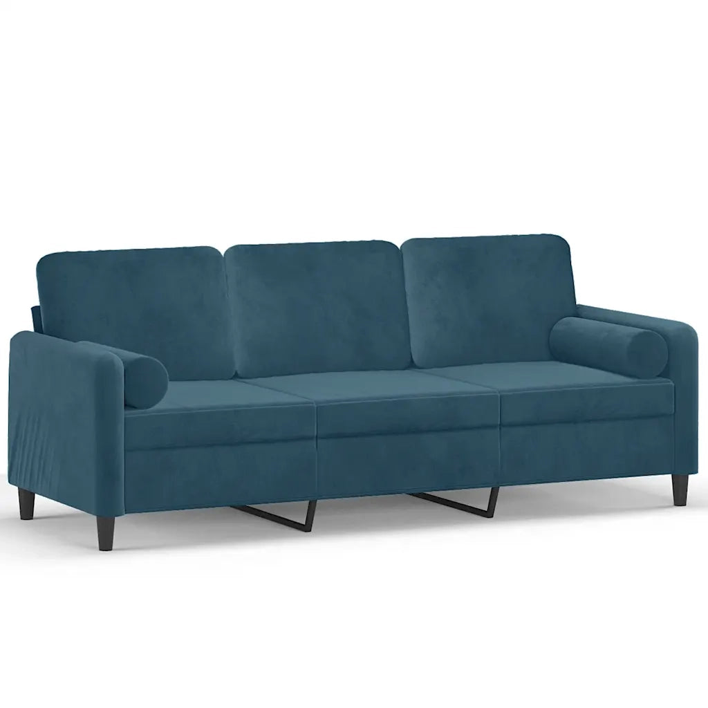 Divano a 3 Posti con Cuscini-Sofa 3 Posti con Cuscini Blu 180 cm in Velluto 259778