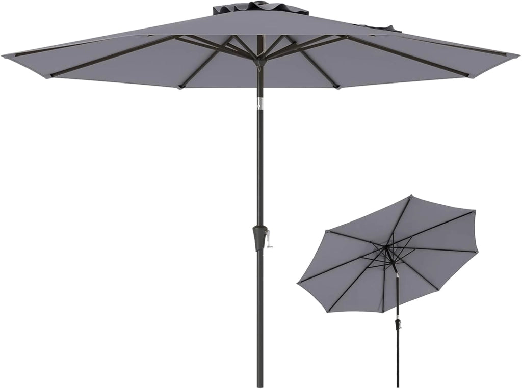 Ombrellone da Giardino 3x3 m con Manovella e 6 Aste Anti UV, Ombrellone Parasole da Esterno Inclinabile per Terrazza, Balcone, Patio, Mercato, Spiaggia, senza Base, Altezza 235cm