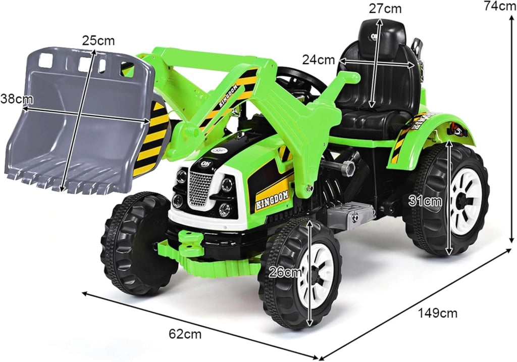 12V Veicolo di Ingegneria per Bambini, Macchina Giocattolo Grande, Escavatore Alimentato con 2 Velocità per Bambini 3-8 Anni, 149x62x74 cm (Verde)
