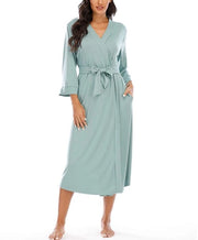 Kimono per donne con maniche 3/4, colletto V, lunga giacca da notte, colore celadone, peso leggero, modello M