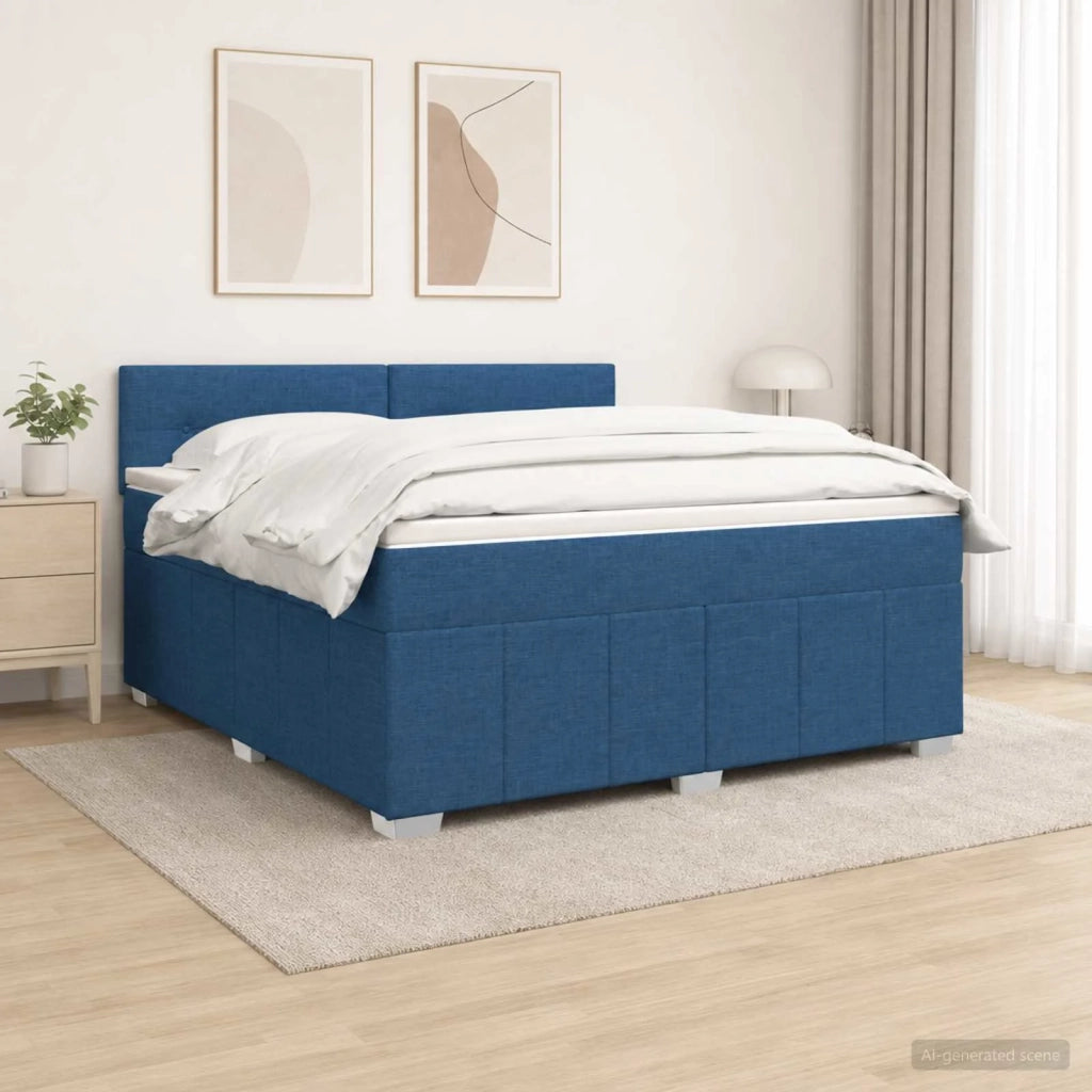 Letto Box Spring LED con Materasso Blu 160 x 200 cm Tessuto 3455646