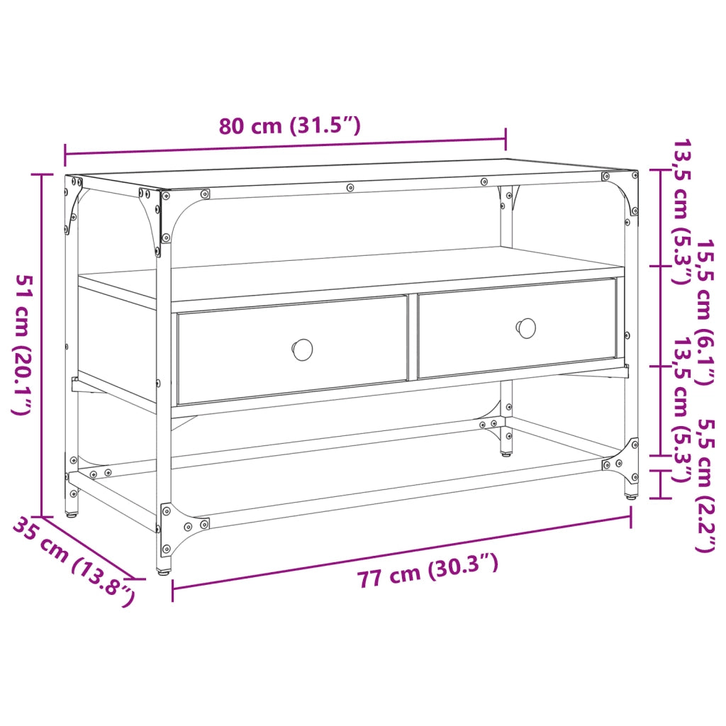 Mobile TV Piano Vetro Grigio Sonoma 80x35x51 Legno Multistrato 846062