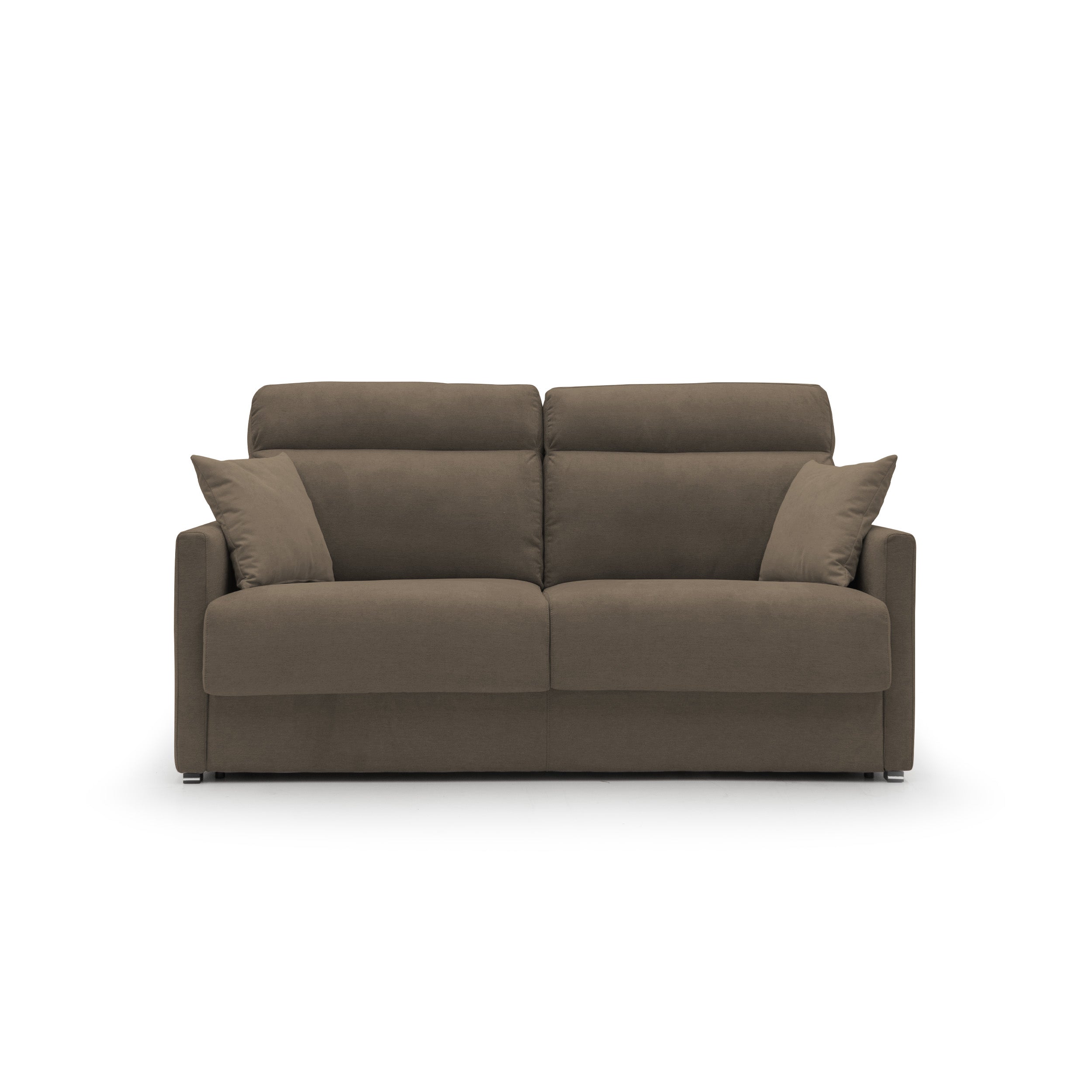 Margot Divano letto matrimoniale con schienale morbido alto in tessuto T02 156 cm (mat.120x197) marrone