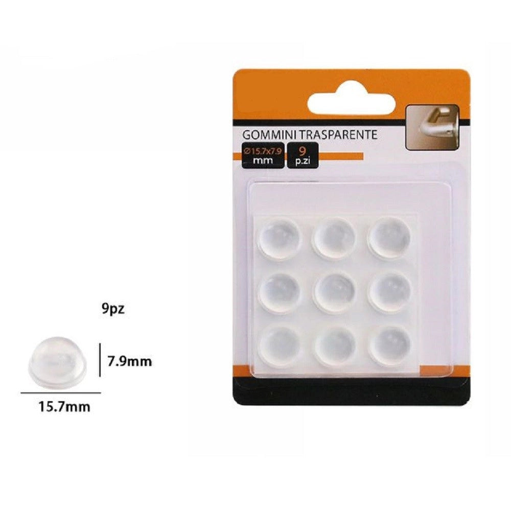 Trade Shop - Set 9 Gommini Adesivi Protezione Pavimenti Trasparenti Rotondi 15.7x7.9mm 66099 -