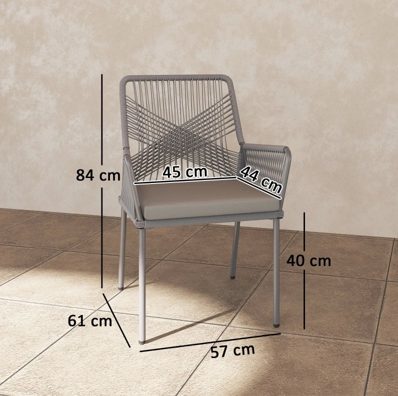 Set di 2 sedie da giardino in rattan con braccioli e cuscini; grigio scuro
