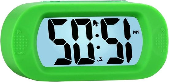 Alarme Digitale - Orologio da Camera con Lampada Notturna e Funzione Slumber - Facile da Impostare - Allarme da Camera per Bambini - Suono Graduale - Funziona con Batterie - LED Verde