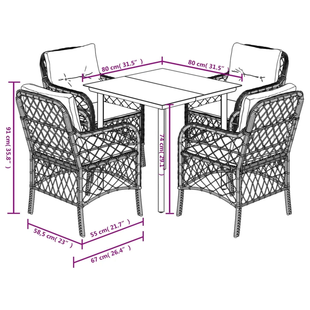 Set Pranzo da Giardino 5 pz con Cuscini Beige Misto Polyrattan 3212160