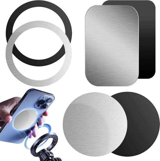 Piastre metalliche per supporto magnetico per telefono - 6 pezzi - Ultra sottili - Accessori auto - Nero + Argento